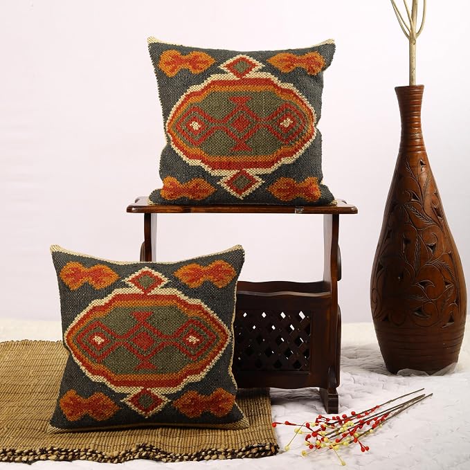 Trade Star 70% Jute 30% Wool Pillow Shams Handwoven Pillowcase Thich Rug Designer Cushion Cover Set of 2 Kilim Cushion Cover Throw Pillow Cover Decorative Vintage Pillow Case