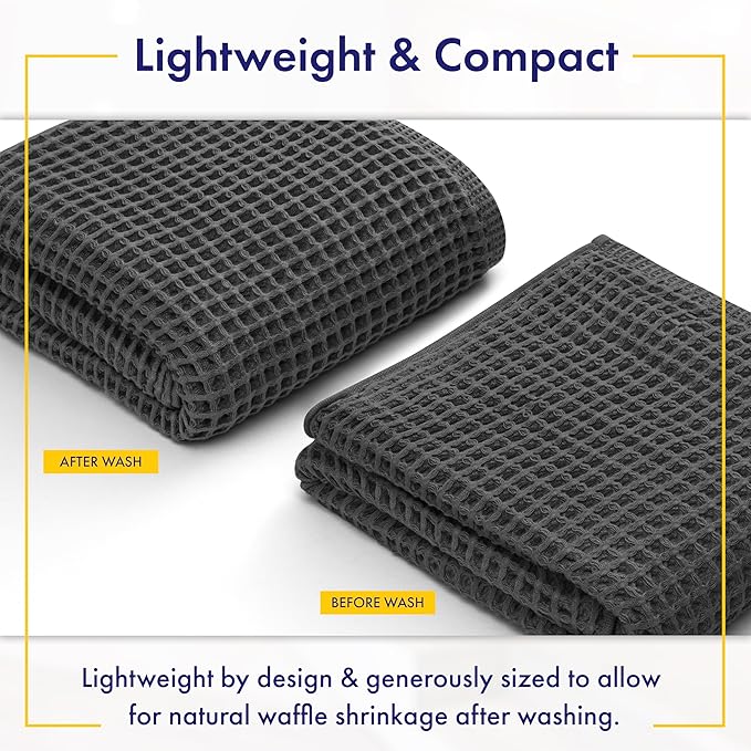 Alusa Home Viscose from Bamboo Waffle Towels - Lightweight Bath Towel Set of 6 - Compact, Quick Dry & Lint Free (Granite Grey)