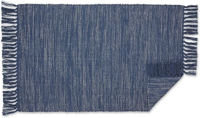 DII Woven Rugs Collection Ribbed Reversible Cotton, 2x3', French Blue & Off-White