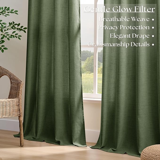 Extra Wide 100 Inch Olive Green Linen Curtains Room Divider 90 Inch Length Patio Sliding Door Curtains for Living Room Large Window Curtains Grommet Privacy Farmhouse Curtains 1 Panel