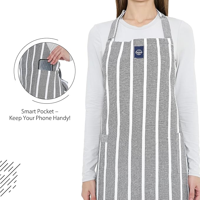 Encasa XO Cotton Kitchen Aprons for Women & Men with Pocket & Towel Loop, Adjustable Neck & Back Strap for Cooking, Baking