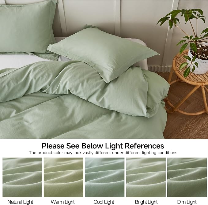 Simple&Opulence French Linen Duvet Cover Set 68" x 86"- 2 Pieces (1 Comforter Cover,1 Pillowcase)- Natural Flax Cotton Blend-Solid Color Breathable Farmhouse Bedding-Mint Green, Twin