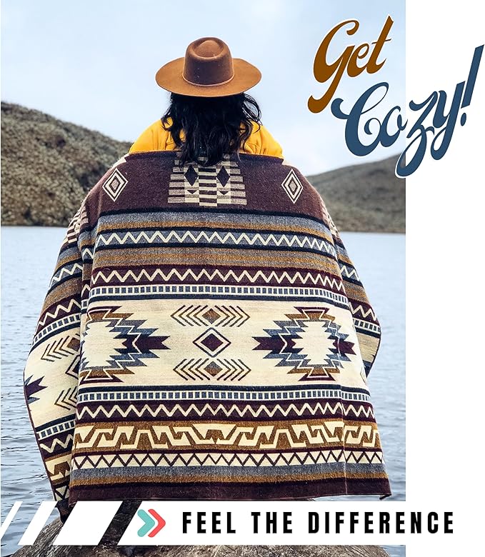Alpaca Wool Throw Blanket, Native Design Wool Blanket, Throw Aztec Pattern Alpaca Wool Throw Blanket (Brown, Throw 78"x48")