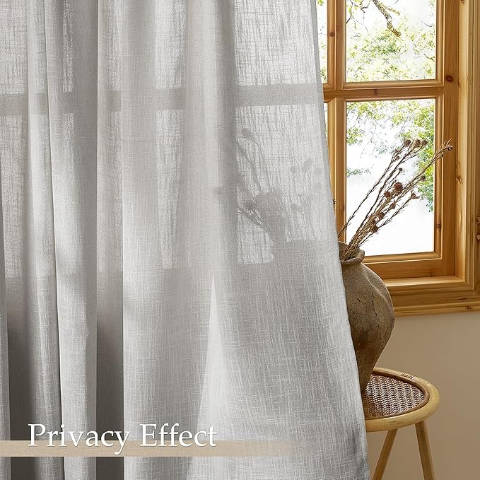 NICETOWN Linen Curtains for Living Room/Bedroom 84 inch Long 2 Panels Set, Seedpearl 55" Wide Thick Farmhouse Faux Linen Blend Privacy Window Drapes Rod Pocket & Back Tab with Light Filtering