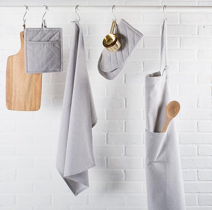 DII 100% Cotton Solid Chambray Kitchen Set, Potholders, Gray, 2 Piece