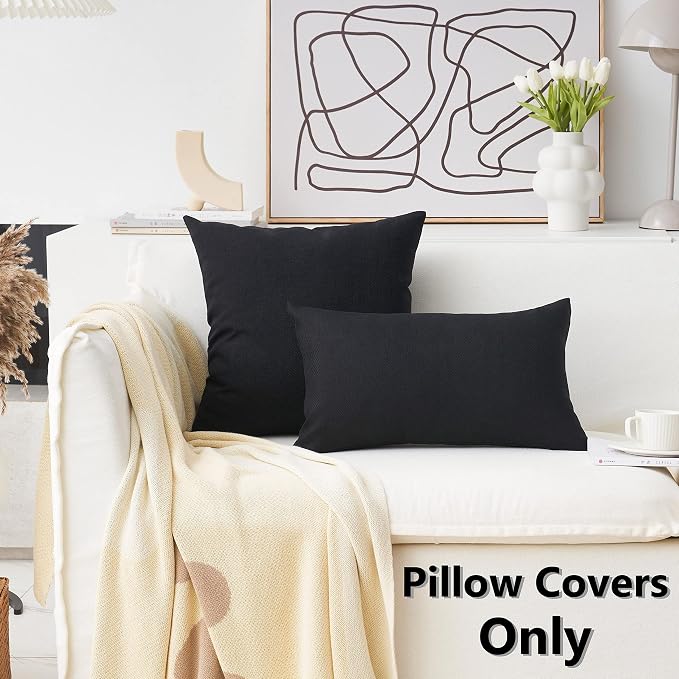 Home Brilliant Set of 2 Decorative Lined Linen Euro Shams Couch Throw Pillows Large Pillow Covers, 24x24 inch(60x60cm), Black