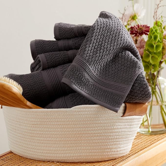 Market & Place 100% Cotton Waffle Weave Bath Towels Set of 4 – Soft, Quick-Dry, Lightweight, Textured Bathroom Towels – Charcoal | Zoey Collection