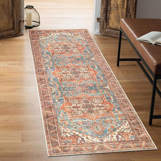 Keen Home Design 30"x120" Rug - Machine Washable Runner with Non-Slip Backing, Ideal for Hallway, Entryway, Kitchen, Laundry Room - Vintage, Easy Clean, Durable, Low Pile Rug - (2'6" x 10')