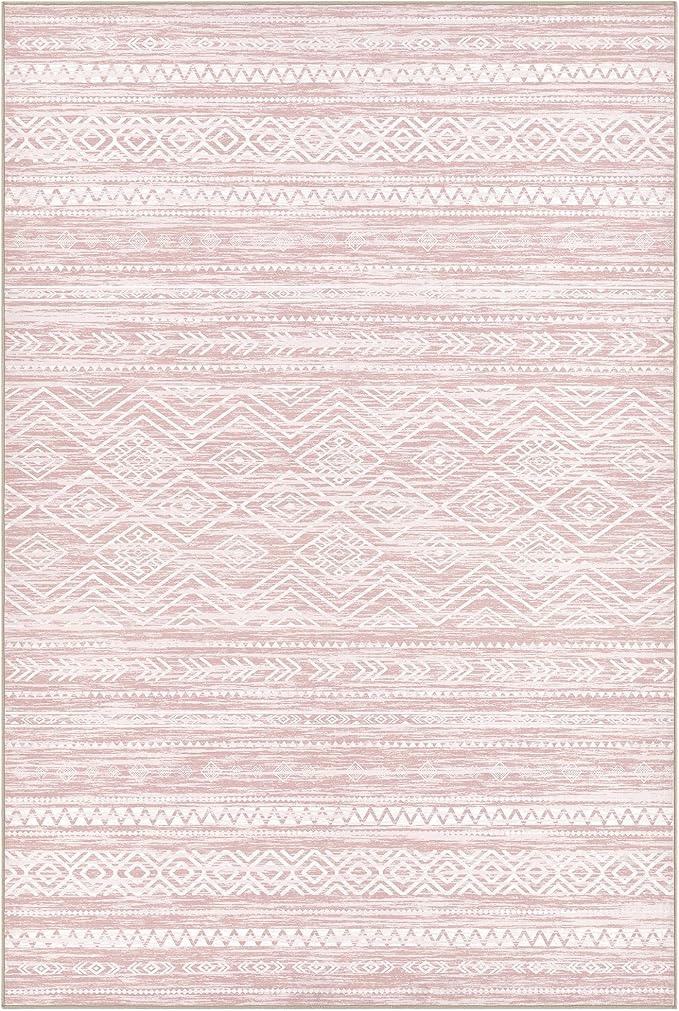 Tortania Area Rug Living Room Rugs- 8x12 Washable Large Soft Neutral Boho Moroccan Bohemian Farmhouse Rug Indoor Floor Carpet for Bedroom Under Dining Table Home Office Decor - Pink