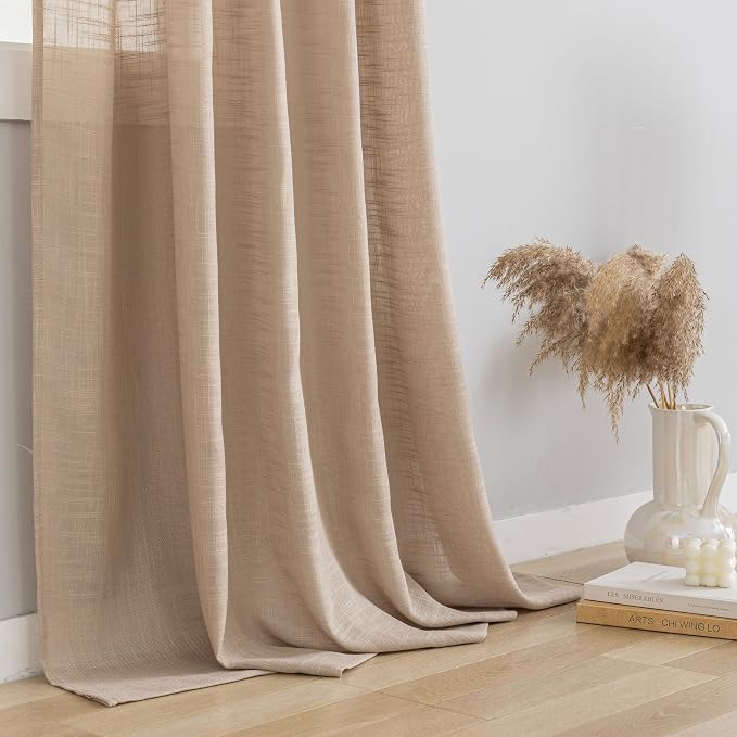 Sheer Curtains - Light Filtering, Machine Washable Tab Top Drapes for Living Room Bedroom (Tan, 52" W x 108" L, Pack of 2)