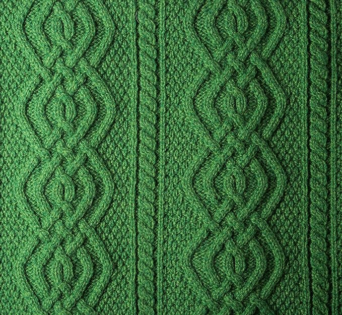 SAOL Luxurios Dara 100% Merino Wool Cable Knit Aran Throw/Blanket (Green) by 69 x 44 inches