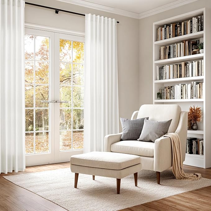 Beige White Linen Curtains for Living Room Extra Long 110 Inches Long Back Tab Light Filtering Semi Sheer Curtain Farmhouse Decor Floor to Ceiling High Window for Bedroom Office 52x110, 2 Panels