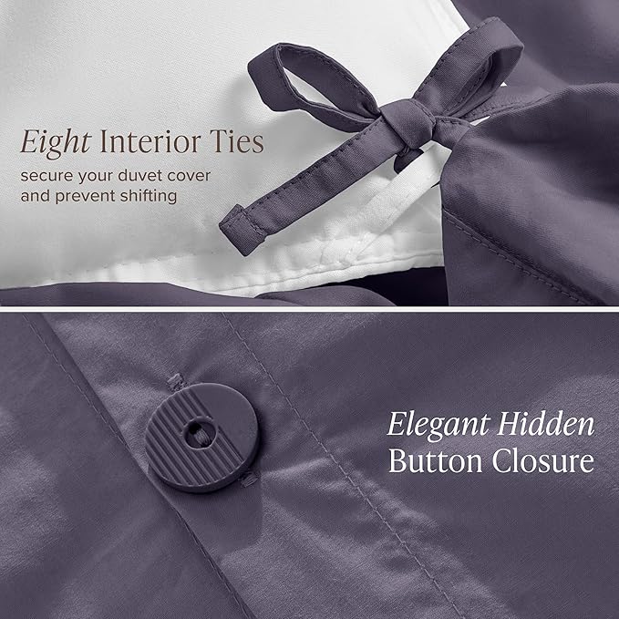 Bare Home 100% Organic Cotton Extra Long Duvet Cover Set - Crisp Percale Weave - Lightweight & Breathable - Cooling Duvet Cover Set (Twin/Twin XL, Dusty Purple)