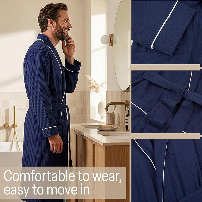 Get Trend Waffle Robes for Men M-3XL, Lightweight Soft Bathrobes, Cozy House Coat for Spa, Shower & Hotel