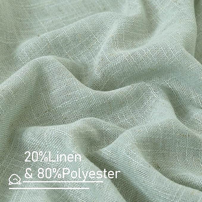 LAMIT 54 Inch Semi Sheer Window Linen Curtains, Light Filtering Panels Back Tab and Rod Pocket Neutral Drapes for Bedroom/Living Room, Light Sage, 2 Panels, 34 x 54 Inch