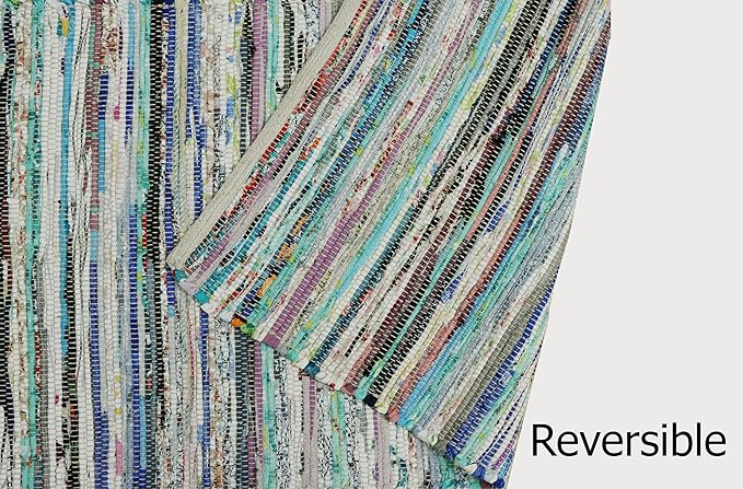 COTTON CRAFT Cotton Chindi Floor Runner Rag Rug - 24 x 96 inches Reversible Handwoven Hallway Runner - Boho Farmhouse Rustic Heavy 7.3 lb Rug for Kitchen, Entryway, Long Narrow Spaces - Multicolor