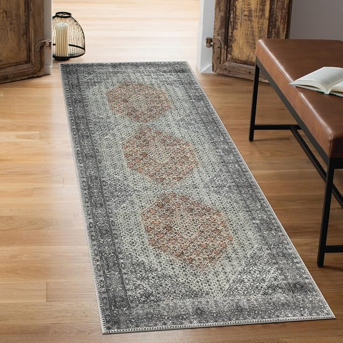 Keen Home Design 30"x120" Rug - Machine Washable Runner Rug with Non-Slip Backing, Ideal for Hallway, Entryway, Kitchen, Laundry Room - Vintage, Easy Clean, Durable, Low Pile - (2'6" x 10')