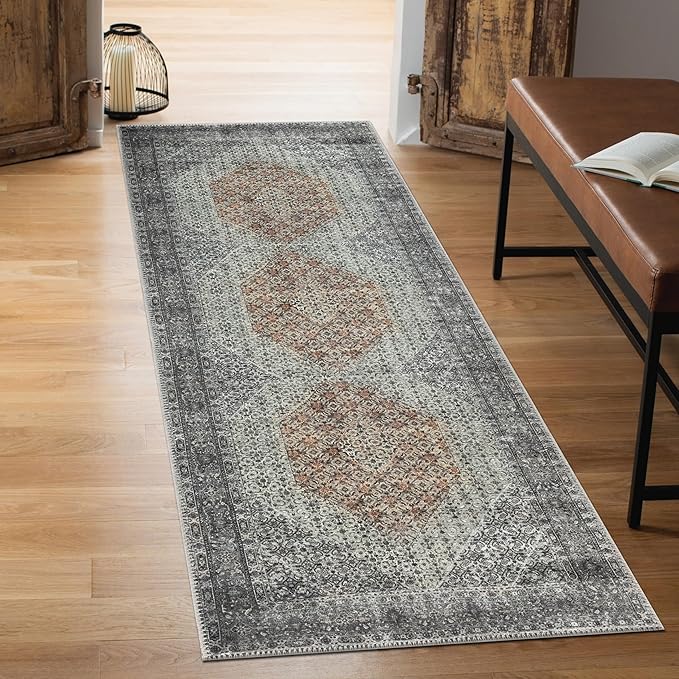 Keen Home Design 30"x84" Rug - Machine Washable Runner Rug with Non-Slip Backing, Ideal for Hallway, Entryway, Kitchen, Laundry Room - Vintage, Easy Clean, Durable, Low Pile - (2'6" x 7')