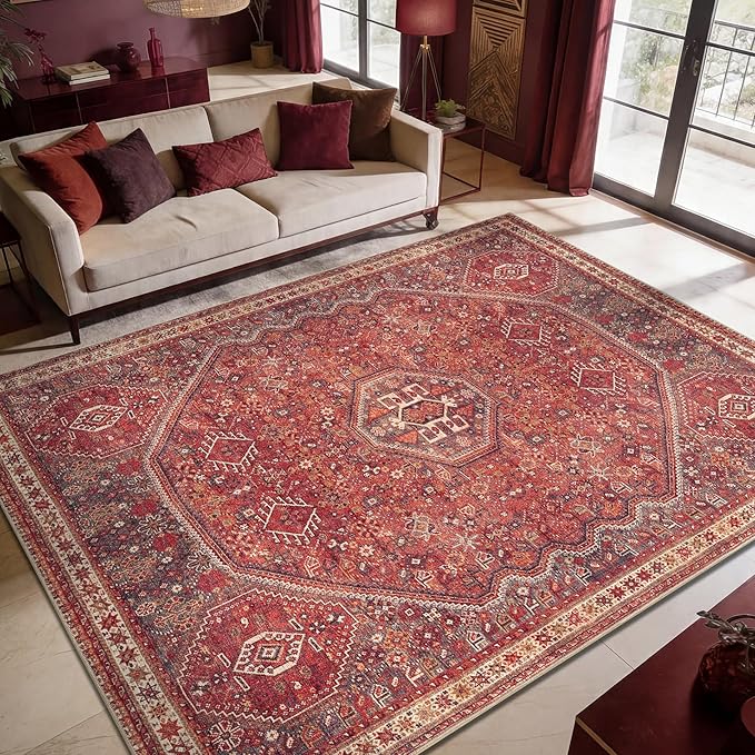 Keen Home Design 8x10 Machine Washable Area Rug with Non-Slip Backing - Vintage Moroccan Design, Ideal for Living Room, Dining Room, Bedroom - Easy Clean, Durable, Low Pile - 8' x 10'