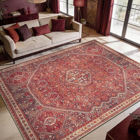 Keen Home Design 8x10 Machine Washable Area Rug with Non-Slip Backing - Vintage Moroccan Design, Ideal for Living Room, Dining Room, Bedroom - Easy Clean, Durable, Low Pile - 8' x 10'