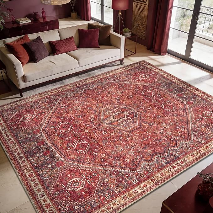 Keen Home Design 10x14 Rug - Machine Washable Area Rug with Non-Slip Backing, Ideal for Living Room, Dining Room, Bedroom - Vintage, Easy Clean, Durable, Low Pile Rug - (9'7" x 14')