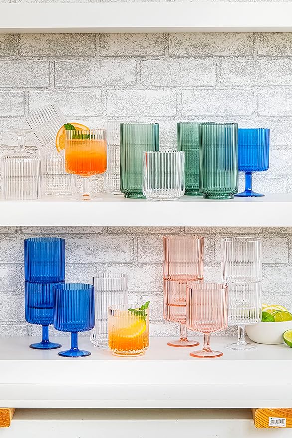 Abode Homewares Mesa 22 oz Durable Acrylic Jumbo Drinking Glasses, Shatter-Resistant and Dishwasher-Safe Indoor/Outdoor Drinkware, Ideal for Water, Iced Tea, Juice, and Cocktails - Pink - Set of 6