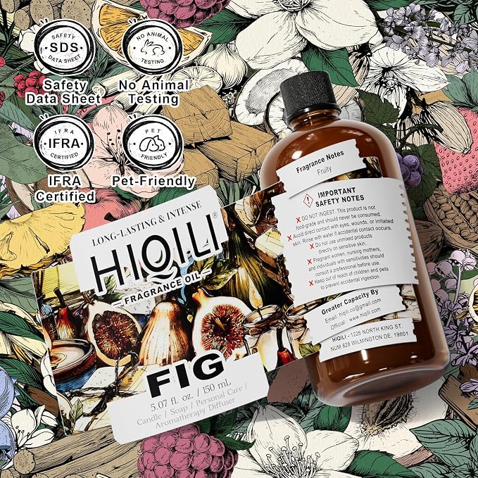 HIQILI Fig Fragrance Oil, DIY Perfume, Add to Bath & Body Products - 150ML | Suitable for Hotel Scent Diffuser, Candle & Soap Making Kit, Add to Skin Care Product, Graduated Dropper Included
