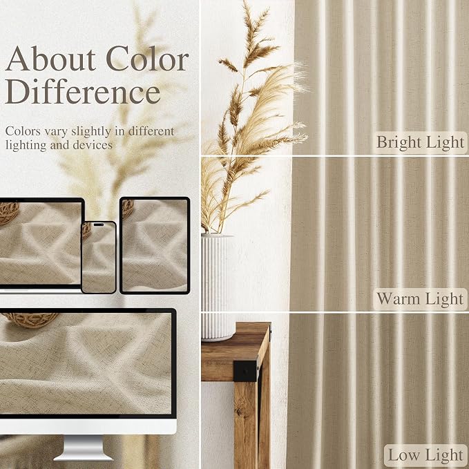 Nanspring Extra Long 120 Inch Curtains for Living Room Eggshell Beige Linen Light Filtering Semi Sheer Curtain Back Tab Rustic Decor Floor to Ceiling High Window for Bedroom Office 52x120, 2 Panels