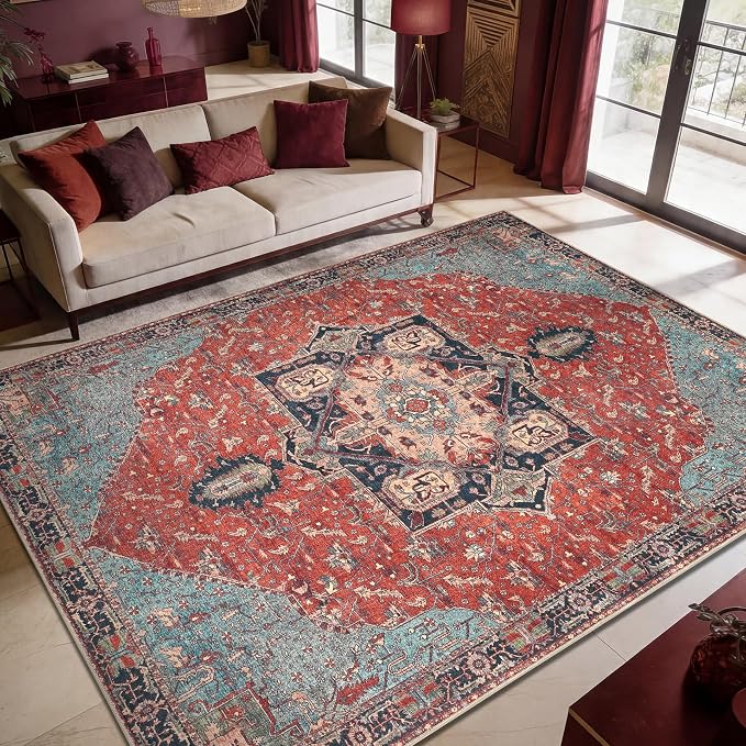 Keen Home Design 9x12 Rug - Machine Washable Area Rug with Non-Slip Backing, Ideal for Living Room, Dining Room, Bedroom - Vintage, Easy Clean, Durable, Low Pile Rug - (9' x 12')