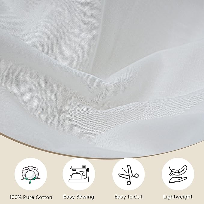 Simple&Opulence 100% Cotton Muslin Fabric, 59" inch Wide Soft, Breathable, and Versatile Material for Sewing, Crafts, and Home Decor (Bleached, 1 Yard)