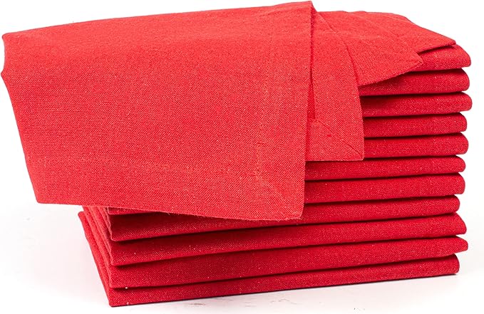 Cloth Napkins Red Cotton Cloth Napkin Set of 12 100% Cotton Textured Cloth Dinner Napkins 18"X18" Everyday Usage Cloth Napkins Over Sized with Mitered Corners Ultra Soft Durable