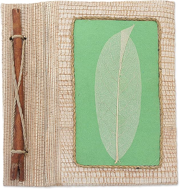 NOVICA Green Multicolor Natural Fiber Paper Eco-Friendly Journals from Indonesia 'Green Leaf'