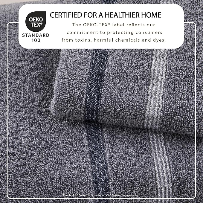 Great Bay Home Decorative Bath Towel Set - Luxury Cotton 6 Piece Towel Set - Luxurious, Ultra-Soft, Durable Towels for Bathroom Decor (Chambray Blue/White/Navy Blue)