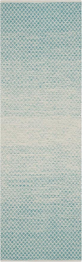 SAFAVIEH Montauk Collection Runner Rug - 2'3" x 11', Turquoise & Ivory, Handmade Cotton, Ideal for High Traffic Areas in Living Room, Bedroom (MTK601E)