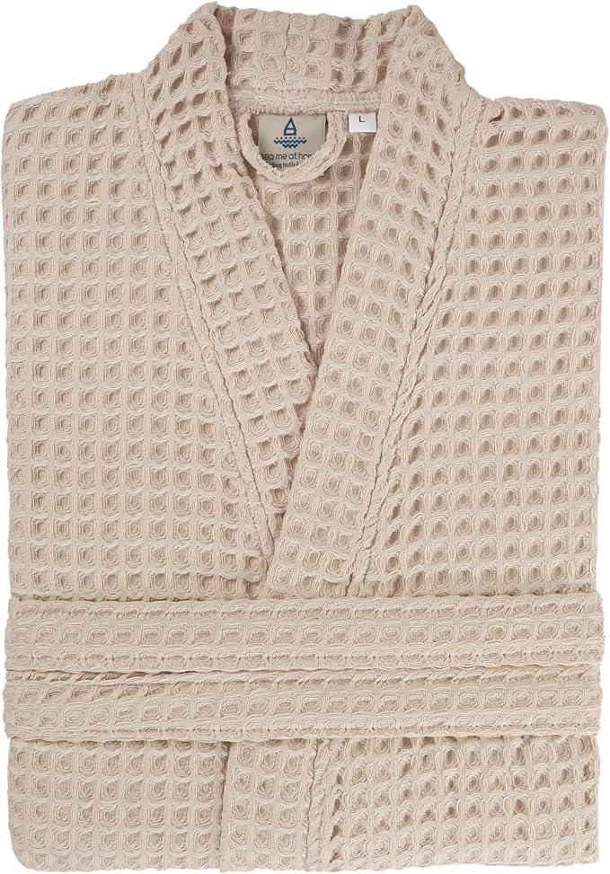 100% Cotton Waffle Kimono Bathrobe for Men & Women, Cozy Leisurewear with Functional Pockets, Comfortable Robe for Relaxation
