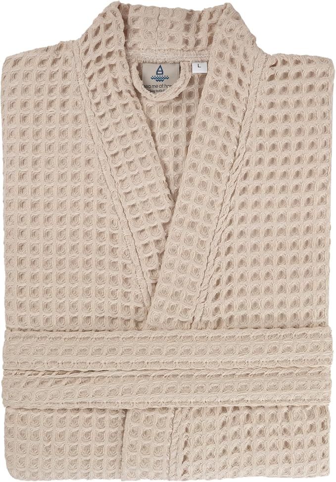100% Cotton Waffle Kimono Bathrobe for Men & Women, Cozy Leisurewear with Functional Pockets, Comfortable Robe for Relaxation