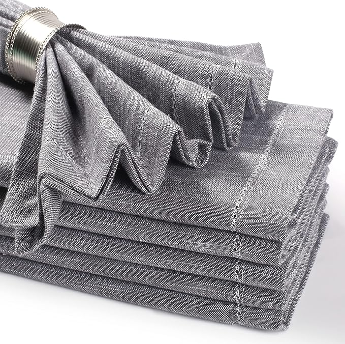 Cotton Textured Cloth Dinner Napkins Set of 6 (20X20 Inch - Charcoal Grey) 100% Cotton Everyday Use Premium Quality Over Sized Cloth Napkins with Mitered Corners Ultra Soft Durable Hotel Quality