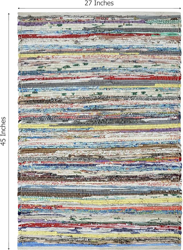 COTTON CRAFT Cotton Chindi Rag Rug - 2 Pack - 27 x 45 inches Reversible Handwoven Area Rugs - Boho Farmhouse Rustic Vibrant Decorative Accent Rug for Kitchen, Entryway, Living Room - Multicolor