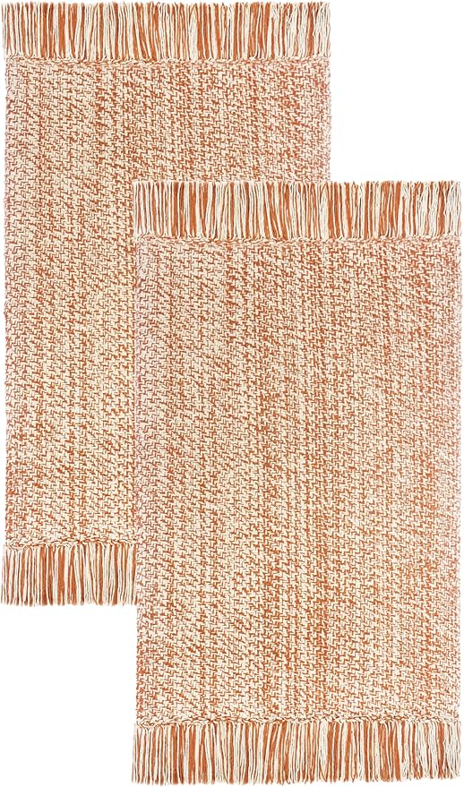 COTTON CRAFT Woven Area Rug - 2 Pack Reversible Boho Farmhouse Rustic Cotton Throw Rug Carpet with Fringe - Machine Washable Mat for Bedroom Living Room Entryway Bathroom - 22x34 - Terracotta Natural