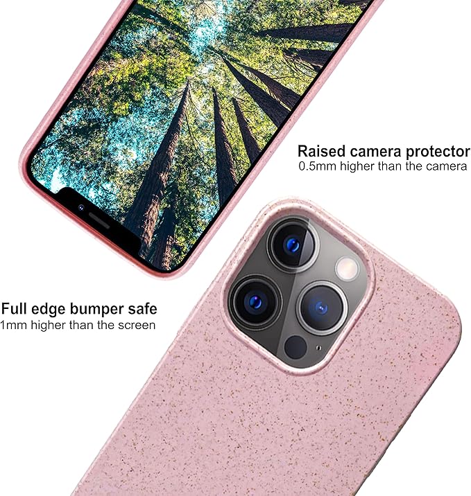 eplanita Eco Mobile Phone Case Compatible with iPhone 13 Pro Max, Plant Fiber, Drop Protection Cover, Durable and Sustainable (for iPhone 13 Pro Max, Pink)