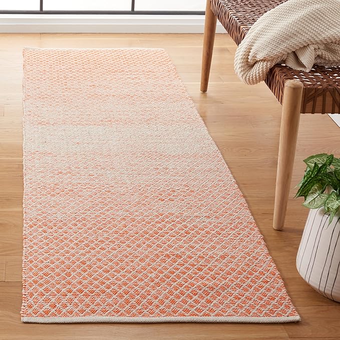SAFAVIEH Montauk Collection Runner Rug - 2'3" x 11', Orange & Ivory, Handmade Cotton, Ideal for High Traffic Areas in Living Room, Bedroom (MTK601D)