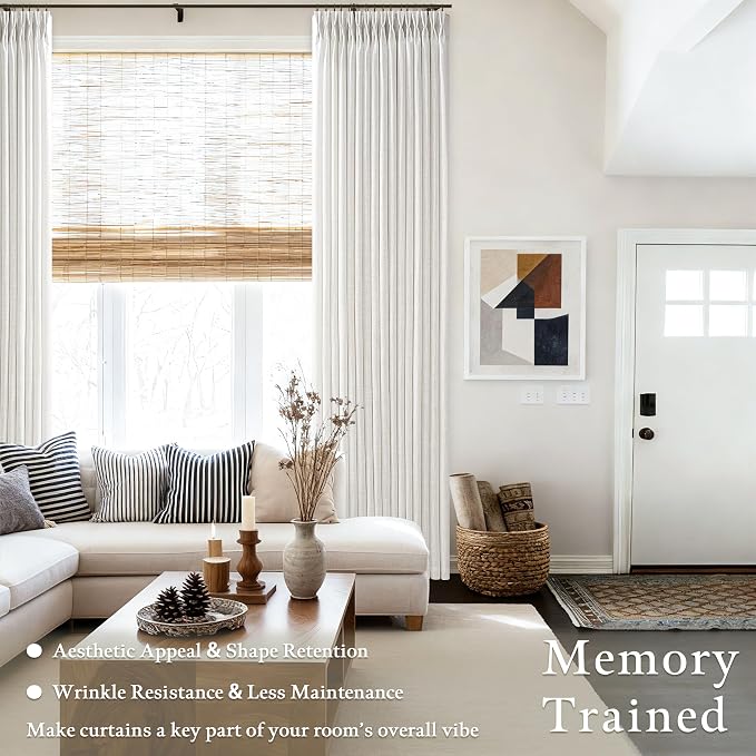Beige White Extra Long Linen Curtains 132 Inches Long for High Ceiling Living Room Bedroom Dining Modern Neutral Curtain Light Filtering Semi Sheer Pinch Pleat Window Curtains 2 Panels Set 11 FT