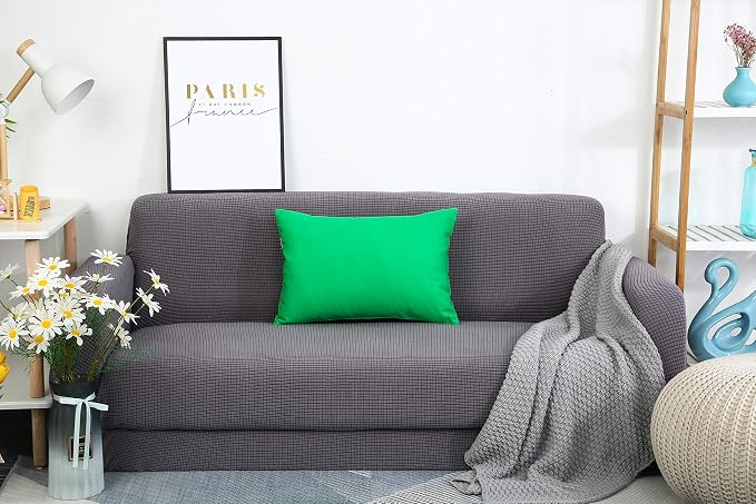 TangDepot 100% Cotton Solid Throw Pillow Cover 12x18 Bright Green | 100% cotton, same-color zip, machine wash & air dry. For living room, bedroom, office, car. 42 colors, 56 sizes. Cover only.