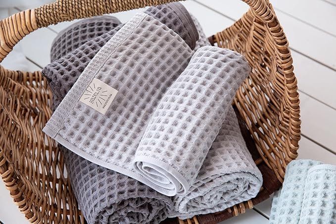Waffle Cotton Bath Towels-100% Turkish Cotton, Quick Dry, Ultra Soft, Premium Absorbent, Weave Design, Fast Drying-2 Pieces Bath Towel Set (1 Large Bath Towel and 1 Hand Towel) (Beige)
