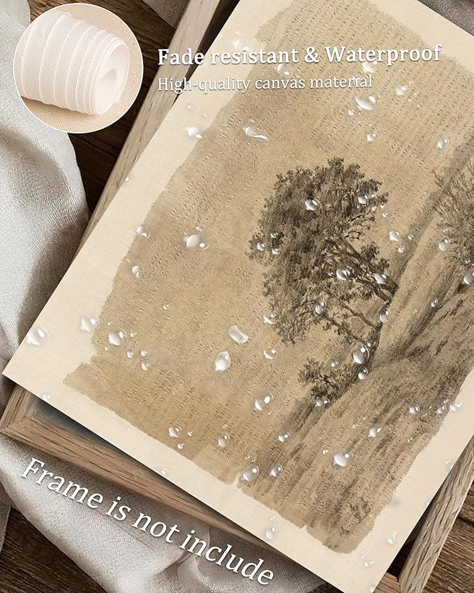 Vodefoad Neutral Wall Art Decor Vintage Tree Sketch Canvas Prints Moody Antique Landscape Art Rustic Neutral Nature Drawing Oil Painting for Gallery Nursery Bedroom Bathroom Office - 8x10Inch Unframe