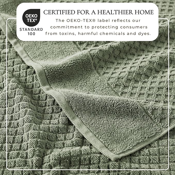 Great Bay Home Bath Towels - 100% Cotton 6 Piece Towel Set - Diamond Waffle Weave - Absorbent, Durable, Quick-Dry Towels for Bathroom (Eucalyptus)