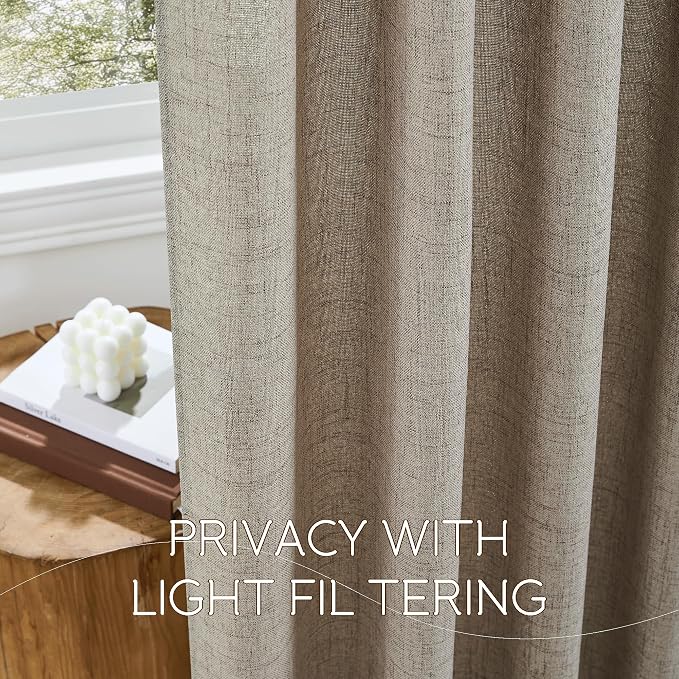 NICETOWN Linen Curtains 84 Inches Long 2 Panels for Bedroom Living Room, Privacy Linen Textured Window Drapes Semi Sheer Light Filtering Grommet Burlap Look Curtains, 52" W x 84" L, Oatmeal