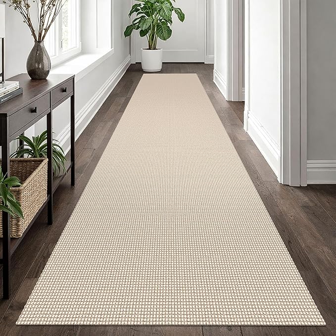 EARTHALL Runner Rug 3x12 Ft Washable Runners for Hallways Extra Long Woven Non Slip Entryway Runner Braided Kitchen Runner Indoor Outdoor Carpet Runners for Entryway, Hall, Foyers, Beige/Ivory