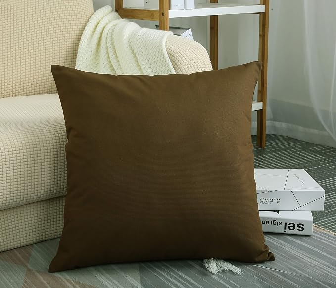 TangDepot Cotton Solid Throw Pillow Covers, 18" x 18" , Coffee, 1 Count (Pack of 1) | 100% cotton, same-color zip, machine wash & air dry. For living room, bedroom, office, car. 42 colors, 228 sizes. Cover only.