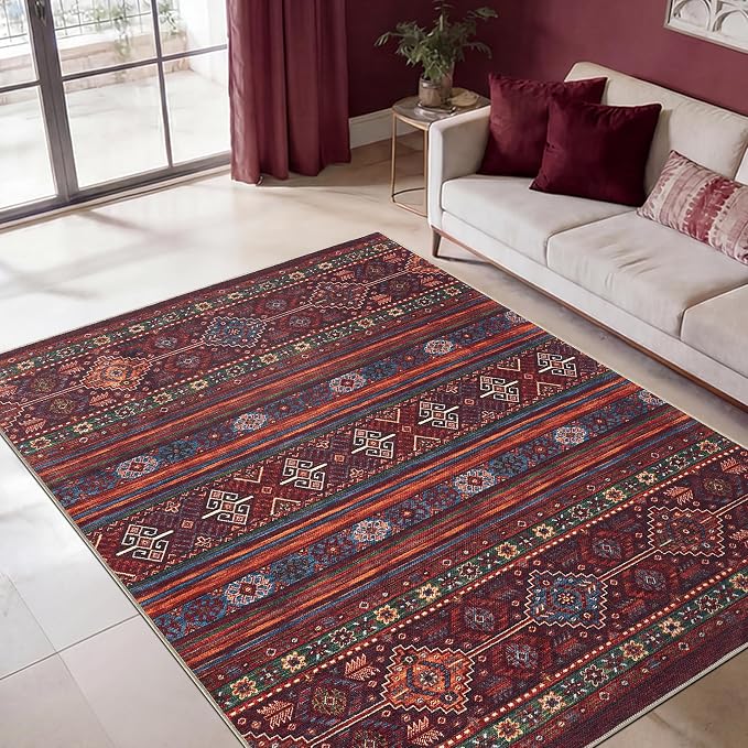 Keen Home Design 5x7 Rug - Machine Washable Area Rug with Non-Slip Backing, Ideal for Living Room, Dining Room, Bedroom - Vintage, Easy Clean, Durable, Low Pile Rug - (5' x 7')